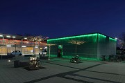 Erftstadt railway station: north-western view of station-cafe at night