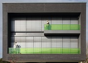 Bauverein Gevelsberg: Obergeschoss-Glasscreen, geschlossene Jalousie