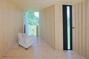 Timber Prototype House, Apolda; IBA Thüringen: interior back-view, landscape-picture