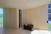 Timber Prototype House, Apolda; IBA Thüringen: interior side-view, eastern wall