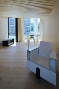 Timber Prototype House, Apolda; IBA Thüringen: interior front-view, landscape-picture