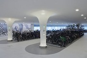 Underwater bicycle park, Amsterdam: side alley with double bicycle parking spaces