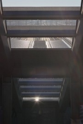 Leverkusen-Opladen railway-station: platform-roof top-view through stair sky-light