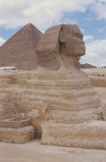 Khufu Pyramid: south-eastern view and Great Sphinx