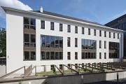 Social Economics Bank: angular western façade-view