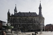 Aachen town-hall: market-view with charles-fountain