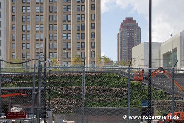 Liberty Park: suspended garden; in front: WTC's Vehicle Security Center access, zoomed
