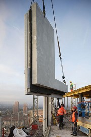 Two tower cranes were used to move the precast elements into their final installation positions