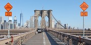 'Catwalk' called Brooklyn Bridge footway, New York; USA